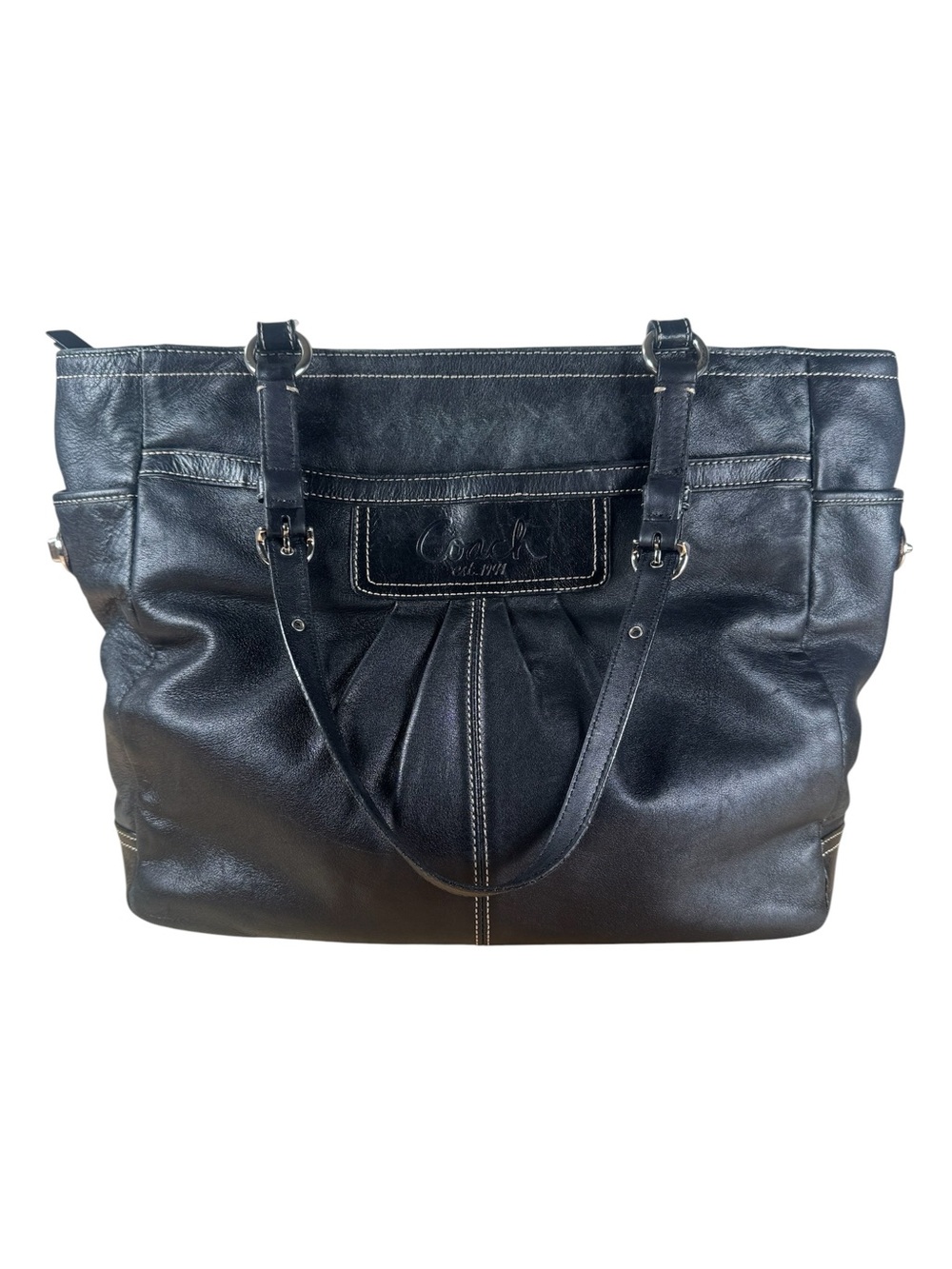 Coach Soho Pleated Gallery Large Tote Bag F14673 Black Leather Shoulder Bag